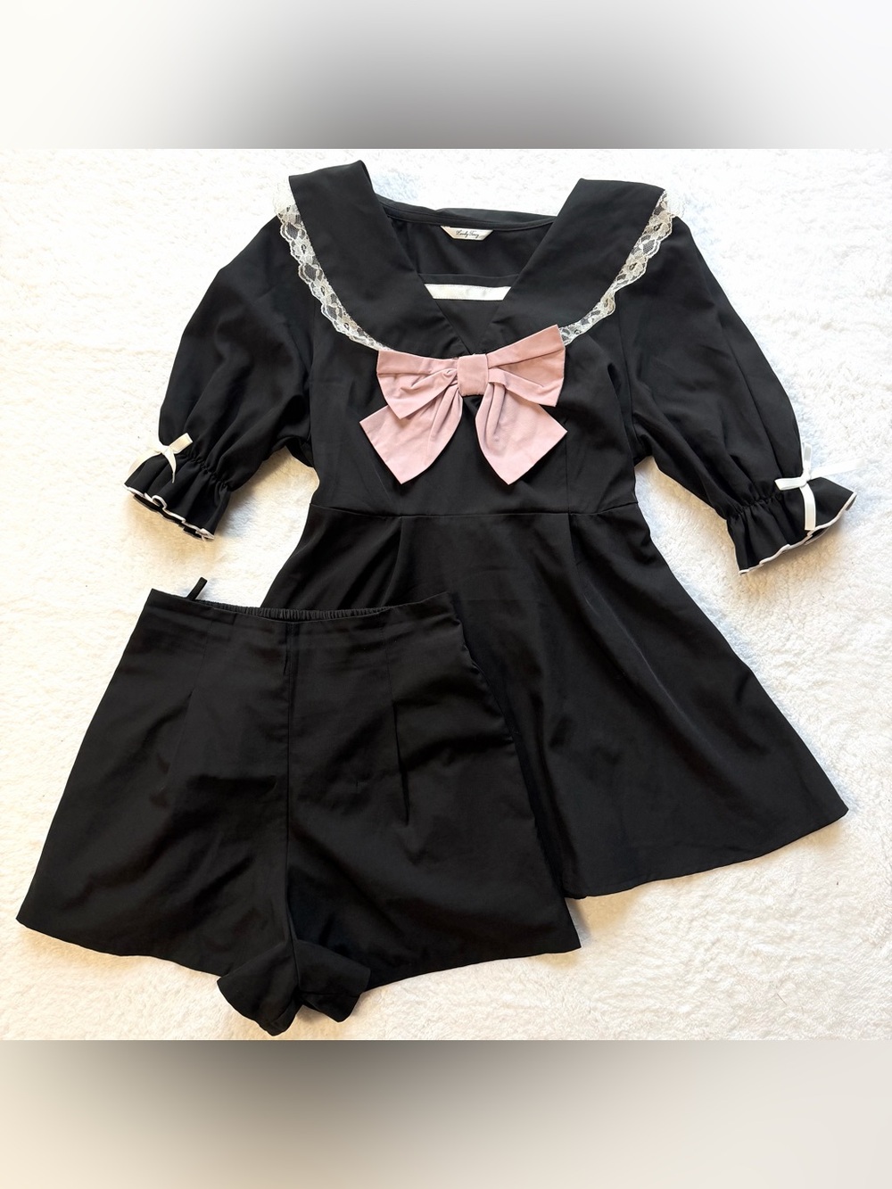 Jirai Kei Ryosan Lolita Bow Lace Tops Japan Idol Black Set Up Sailor JK Gothic